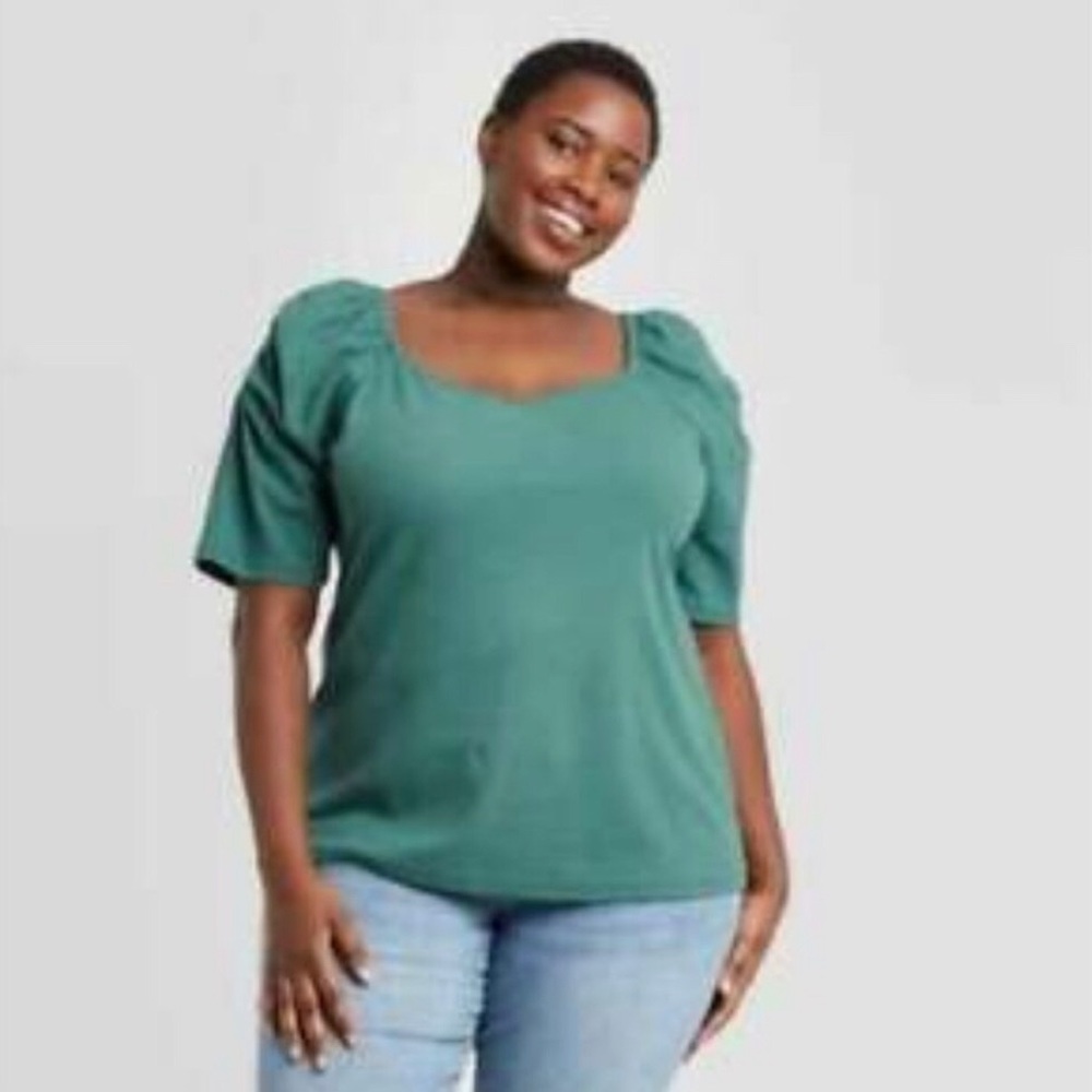 NWT Ava & Viv Green Elbow Sleeve Blouse - 2X